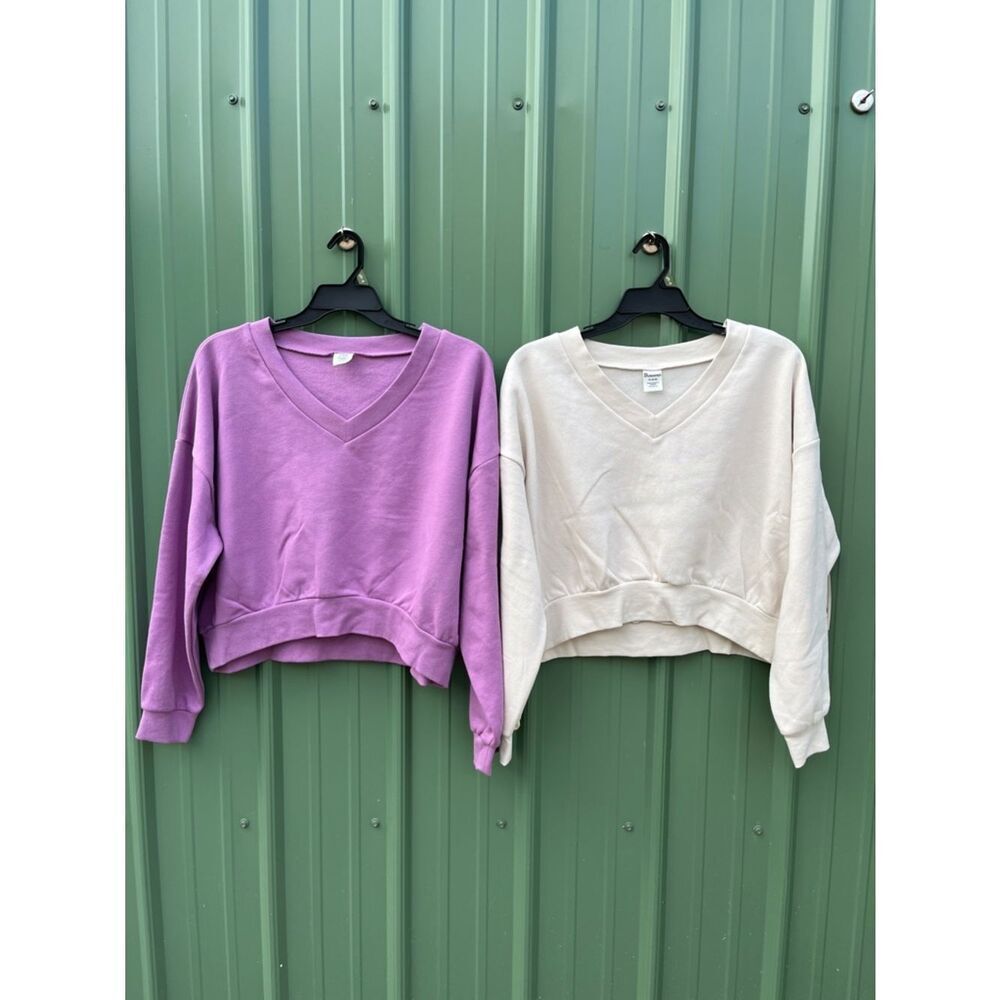 V-Neck Fleece Cropped Sweatshirt 2-Pack Size XL